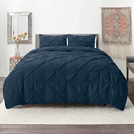 Nestl Duvet Cover Set | Pintuck Comforter Cover | Navy Duvet Cover Queen | Pinch Pleat Duvet Cover | Ultra Soft Microfiber Hotel Collection