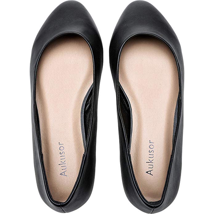 Women's Wide Width Flat Shoes - Comfortable Classic Pointy Toe Slip On Ballet Flat