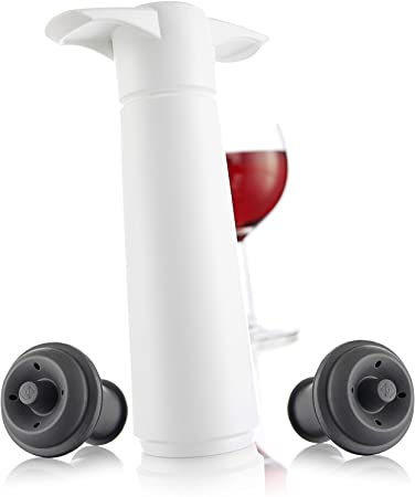 Vacu Vin Wine Saver Gift Set - White | 1 x Vacuum Pump   2 x Vacuum Wine Stopper