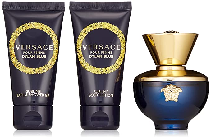 Versace 8011003843770 Dylan Blue By for Women - 3 Pc Gift Set 1.7oz Edp Spray, 1.7oz Shower Gel, 1.7oz Body Lotion, 3 count, Gold