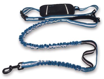 Smart 3-in-1 Design Hands Free Dog Leash with Accessory Pouch - Premium Quality Nylon 4FT Length Double Handles and Bungee for Great Control - Jogging Dog Leash for Medium to X Large Dogs - CORAL BLUE