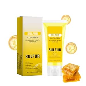 Sulfur Cleanser Face Wash, Sulfur Face Cleanser, Sulphur Gentle Exfoliating Facial Cleanser Absorbs Excess Oil & Cleanses Skin, Natural Liquid Sulfur Soap with Honey Mentha Leaf (1pc)