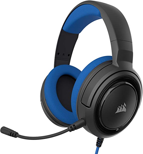 Corsair HS35 Stereo Gaming Headset (Custom 50 mm Neodymium Speakers, Detachable Unidirectional Microphone, Lightweight Build with Xbox One, PS4, Nintendo Switch & Mobile Compatibility) - Blue