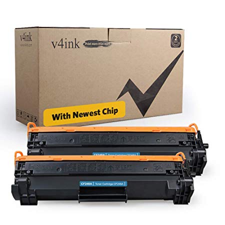 [with New CHIP] V4INK Black 2-Pack Compatible for HP 48A CF248A M15w M29w Toner Cartridge for use in HP Laserjet Pro M15w M15a M16a M16w M15 HP Laserjet Pro MFP M28w M28a M29w M29a M29 Printer Ink