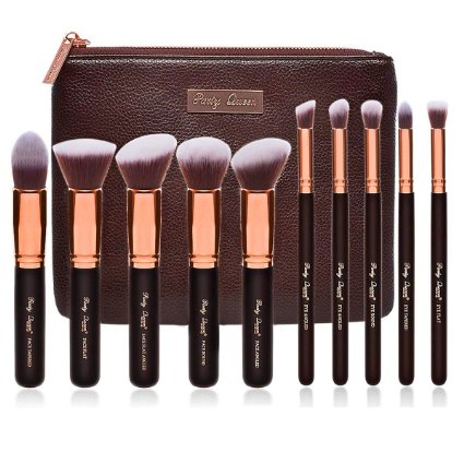 Party Queen Makeup Brush Set Classic 10Pcs Rose Golden Kabuki Brush with Luxury Pouch