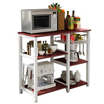 DlandHome Microwave Cart Stand 35.4" Kitchen Utility Storage 3-Tier 4-Tier for Baker’s Rack & Spice Rack Organizer Workstation Shelf，Walnut