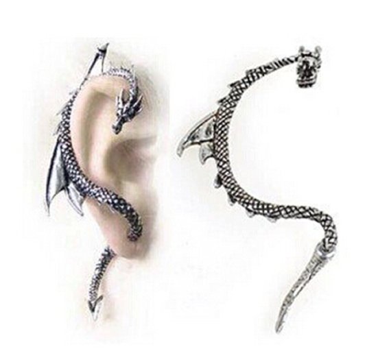 Dhnewsun Fashion Punk Silver Oriental Dragon Ear Wrap Cuff Clip On Earring