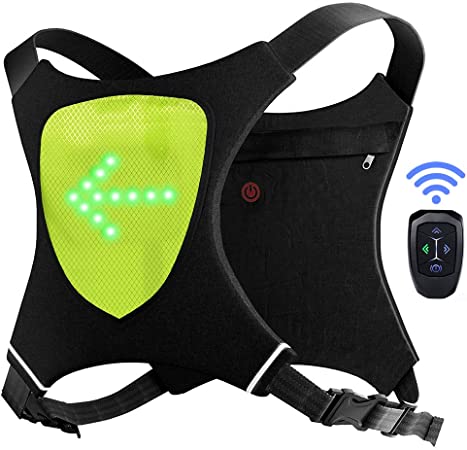 ECEEN LED Flashing Vest and Cycling Stop Light - Double Visible Front and Rear Jacket - Cordless and Rechargeable - Ideal for Bikes and Electric Scooters - Adaptable to Backpack