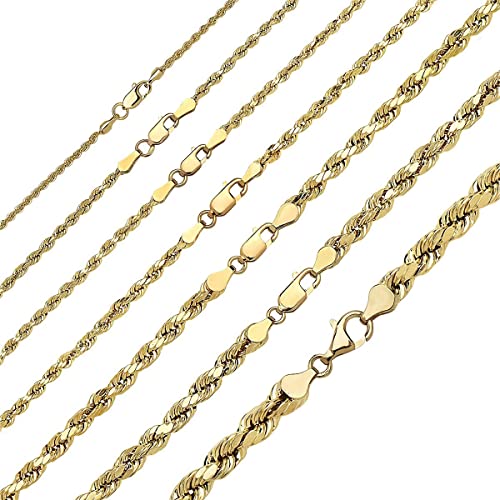 PORI JEWELERS 14K Gold 1.5MM, 2MM, 2.5MM, 3MM, 4MM, 5MM or 7MM Diamond Cut Rope Chain Necklace, Bracelet, or Anklet - Sizes 7"-30" - Choose Your Color