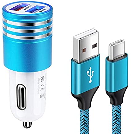 Quick Charge 3.0 Fast Car Charger USB C Car Phone Charger Plug with Type C Charging Cable for Samsung Galaxy S20 S21 Ultra Plus S20 FE S10e S10 S9 S8 A10e A01 A11 A20 A50 A70,Moto G9 G8 G7 Play Plus