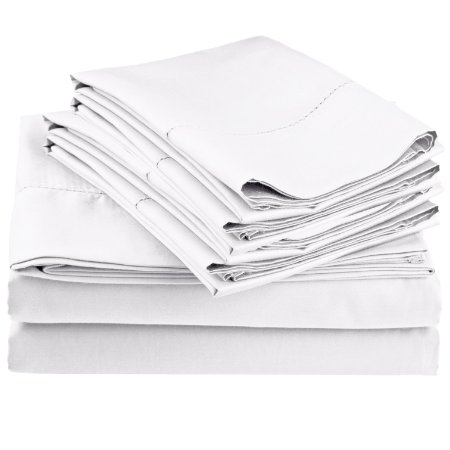 600 Thread Count Rich Hem Stitch Sheet Set with Bonus Pillowcases Queen White