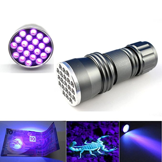 Perman UV Ultra Violet 21 LED Flashlight Mini Blacklight Aluminum Torch Light Lamp Emitted Purple