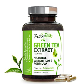 Green Tea Extract Capsules with EGCG for Weight Loss (1000 mg) Appetite Suppressant & Metabolism Boost - Natural Caffeine for Gentle Energy - Antioxidant & Free Radical Scavenger - 120 Vcaps