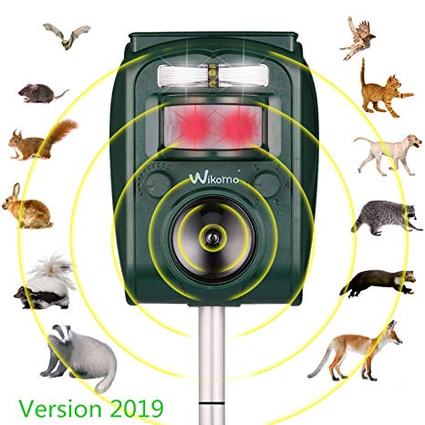 Wikomo Animal Repeller with Ultrasonic Sound Solar Powered Waterproof Outdoor Motion Sensor and Flashing Light Rabbit Repeller for Cats, Dogs, Squirrels, Moles, Martens, Possum, Hedgehog, New Version