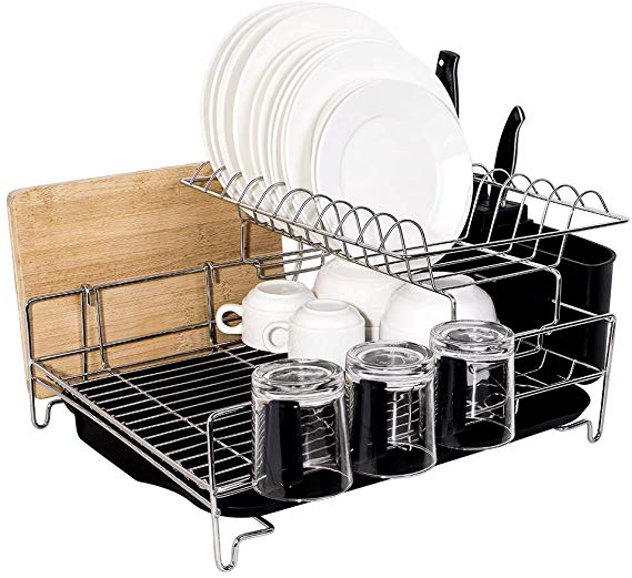 ADDMIRRE Sturdy 2 Tier Large Capacity Stainless Steel Dish Drying Rack, Multi Functional Holder