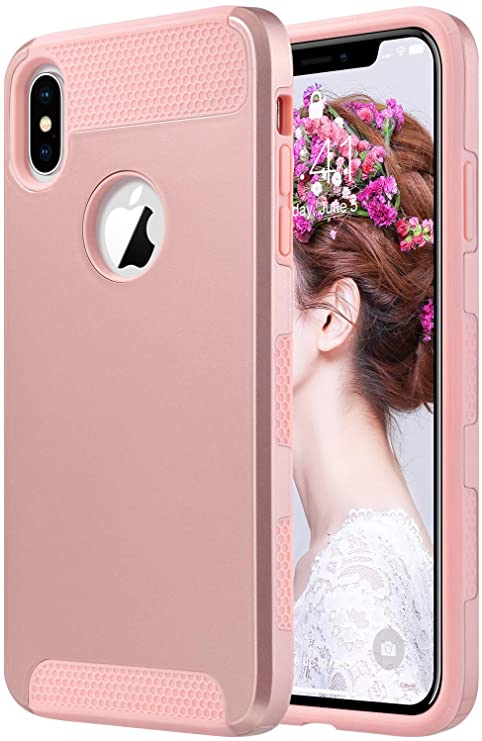 ULAK iPhone Xs Max Case, Slim Fit Hybrid Dual Layer Hard Back PC Cover   Shockproof Soft TPU Bumper Protective Case for Apple iPhone Xs Max 6.5 inch 2018, Rose Gold