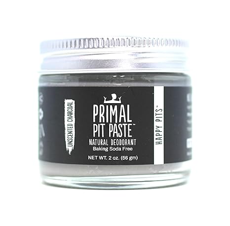 Primal Pit Paste Natural Deodorant Jar – Baking Soda-Free, Natural Deodorant for Women, Men & Teens in a Jar, Aluminum-Free, Made with Organic, Safe, and Effective Ingredients (Unscented Charcoal, 1pk)