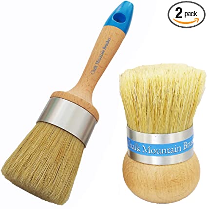 Chalk Mountain Brushes 2 Pack Medium Boar Hair Bristle Paint Brush and Original Designed Palm Wax. Designed for Maximum Comfort with Aluminum Ferrule to Ensure no Rusting