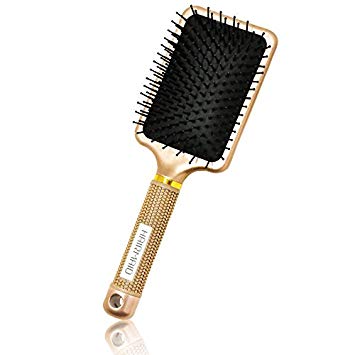 HairMaid - Professional detangler hair brush - Curly or straight long or short hair - Women men girls and boys - Natural thick or thin hair - Easy straightening - Black color synthetic bristle styling