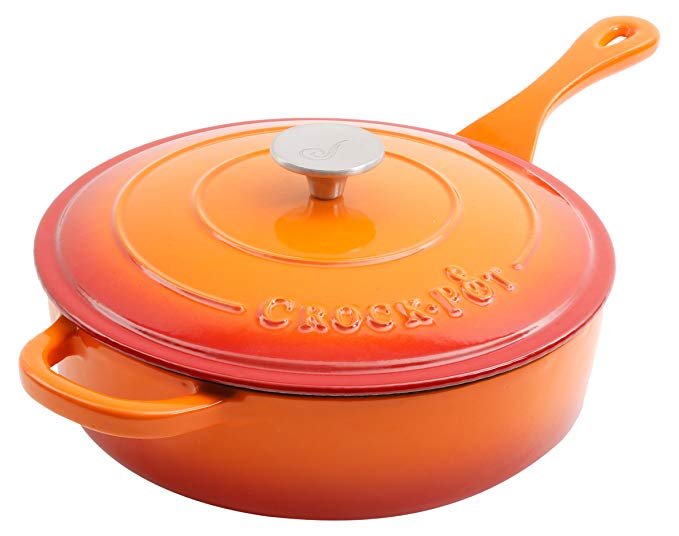 Crock Pot 112014.02 Artisan 3.5 Quart Enameled Cast Iron Deep Sauté Pan, Sunset Orange