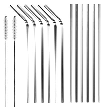 Drinking Straws, X-Chef 10.5 inch Reusable Stainless Steel Straws Set(6 straight and 6 bend) for 20 and 30 OZ Yeti Cup, with 2 Cleaning Brushes