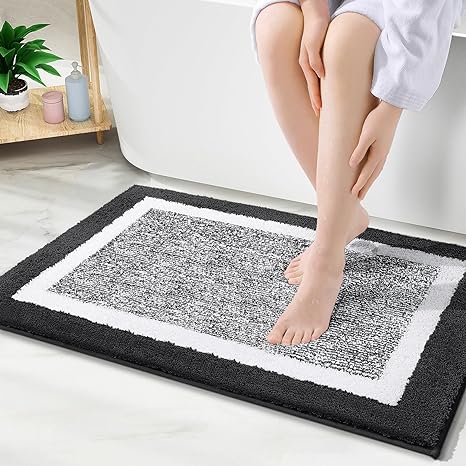 OLANLY Bathroom Rugs 36x24, Extra Soft and Absorbent Microfiber Bath Mat, Non-Slip, Machine Washable, Quick Dry Shaggy Bath Carpet, Suitable for Bathroom Floor, Tub, Shower (Black and White)