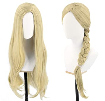 Topcosplay 28inch Kids Girls Wigs Blonde Long Wavy for Tangled Rapunzel Wig