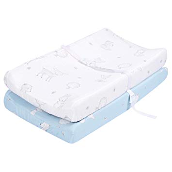 TILLYOU Bamboo Changing Pad Covers Woodland-Luxury Cradle Sheet Unisex Baby Changing Table Sheets-32"x16"-Ultra Soft Cozy Hypoallergenic, 2 Pack Fairy Messenger (Blue & White)