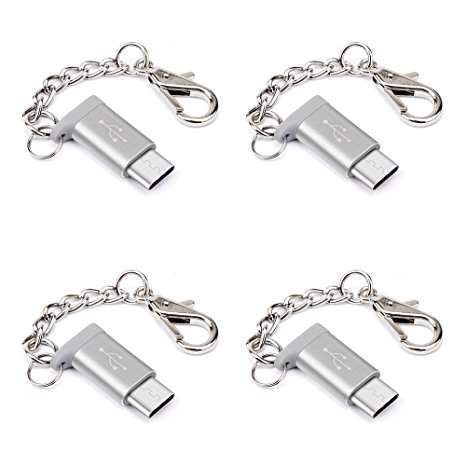 USB Type C Adapter, USB-C to Micro USB Adapter 4 Pack JS Convert Connector with Keychain and 56kΩ Resistor for New Macbook Pixel XL Nexus 5X 6P LG G5 V20 HTC 10 Moto Z Oneplus and More(Silver 4 Pack)