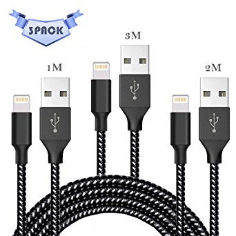 Huluyers Power Lightning Protection Cable,4 Packs 3FT 6FT 6FT 10FT Nylon iPhone Charger Cable USB Charging Cable for iPhone8/8 Plus/7/7 Plus/6/6 Plus/6s/6s Plus/5/5s/5c/SE.(Black White)