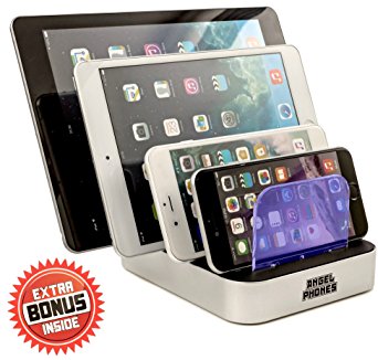 Charging Station USB Dock, Mobile Multi Port Supercharged Fast Charging iPhone, iPad, Samsung, Tablets, Kindles and all your other devices Plus Limited Time Offer FREE Bonus - Two USB Charging Cables!!