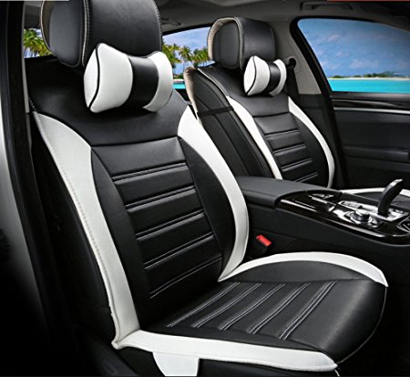 Moonet Front Rear Car Trunk Bucket Seat Cushion Covers PU Leather 8pcs Full Set Black White