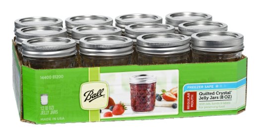 Ball Jar Crystal Jelly Jars with Lids and Bands, 8-Ounce, Quilted, Set of 12
