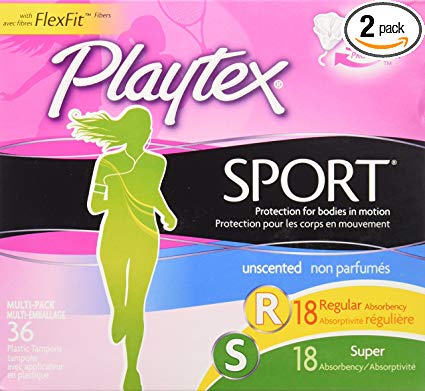 Playtex Sport Tampon Multipack, Unscented, 36-count Box (Pack of 2)