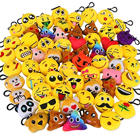 Dreampark Emoji Keychain Mini Cute Plush Pillows, Key Chain Christmas Decorations, Kids Carnival Prizes Birthday Party Favors Supplies (64 Pack)