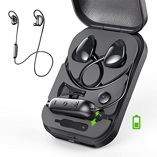 Bluetooth Headphones, VFAD V4.2 Wireless Earbuds with Microphone Sweat Proof Running Headsets for Gym with Portable Power Box Sport Earphones