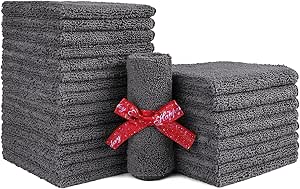 HOMEXCEL Microfiber Washcloths 24 Pack, Highly Absorbent and Soft Face Towel, Multi-Purpose Grey Wash Cloths for Bathroom, Hotel, Spa, Gym, and Kitchen, 12x12 Inch