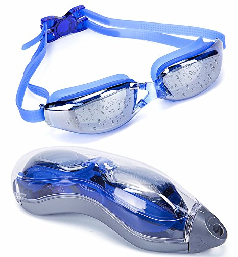 MOTINE Swimming Goggles with FREE Protective Case, Nose Clip, Ear Plugs - Pro Performance Leakproof Anti Fog Mirror Coated Lenses Swim Goggles with 100% UV Protection for Men, Women, Youth