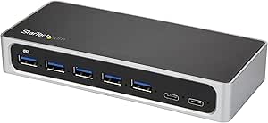 StarTech.com 7 Port USB C Hub with Fast Charge Port - USB-C to 5x USB-A 2x USB-C (USB 3.0 SuperSpeed 5Gbps) - Self Powered USB 3.1 Gen 1 Type-C Hub w/ Power Adapter - Desktop/Laptop Hub (HB30C5A2CSC)