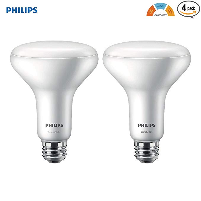 Philips LED BR30 SceneSwitch Color Change Light Bulb: Daylight/Soft White/Warm Glow (65-Watt Equivalent), E26 Base, 4-Pack