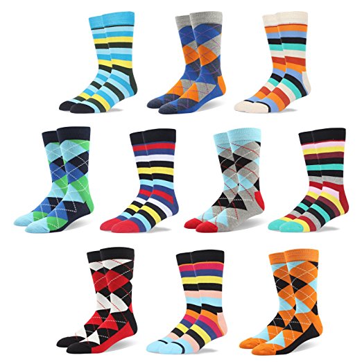 RIORIVA Men Dress Socks -Big Tall Fun Designed Patterned Colorful For Casual Home