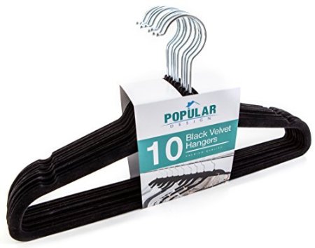 10 pc Premium Quality Black Velvet Hangers - Space Saving Thin Profile Non-slip Padded with Notched Shoulders for Dresses and Blouses - Strong Enough for Coats and Pants - Satisfaction Guaranteed