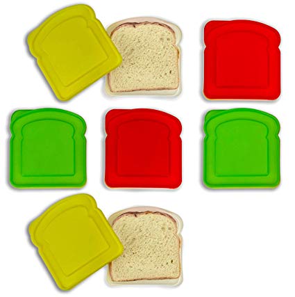 DecorRack 6 Pack Sandwich Containers -BPA FREE- Plastic Sandwich Box for Kids, Food Storage Container for Lunch and Snacks (Assorted)