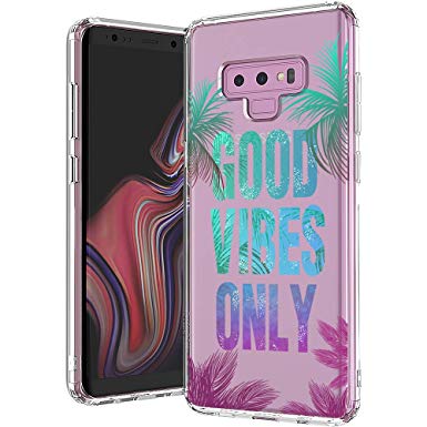 MOSNOVO Galaxy Note 9 Case, Good Vibes Only Tropica Leaves Quotes Printed Pattern Clear Design Transparent Plastic Hard Back Case with TPU Bumper Protective Case Cover for Samsung Galaxy Note 9