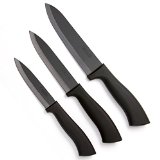 Luxurious Ceramic Knife Set - 3 Pieces 6 Chef 5 Utility  Slicing  and 4 Fruit  Paring Knives - Made From Zirconia - Black Handle and Blade - Magnetic Gift Box
