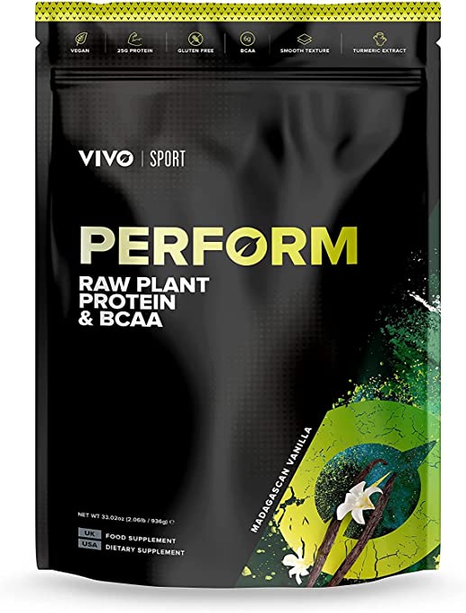 VIVO Life Perform - Raw Vegan Madagascan Vanilla Protein Powder | Pea & Hemp Protein Blend with BCAA | Gluten & Soy Free Protein Shake (33 oz)