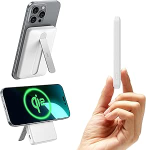 ESR Qi2 Certified MagSafe Battery Pack, Kickstand 5,000mAh 15W Fast Charging Portable Charger, 0.60 in Ultra-Compact Power Bank, 20W USB-C MagSafe Charger with Cable for iPhone 16/15/14/13/12, White