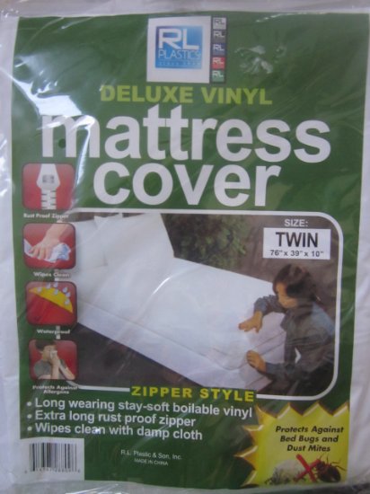 RL Plastics Deluxe Vinyl Zipper Style Mattress Cover, 76-Inch by 39-Inch by 10-Inch, Twin
