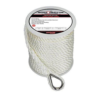 Extreme Max 3006.2078 BoatTector Twisted Nylon Anchor Line with Thimble - 3/8 x 100', White