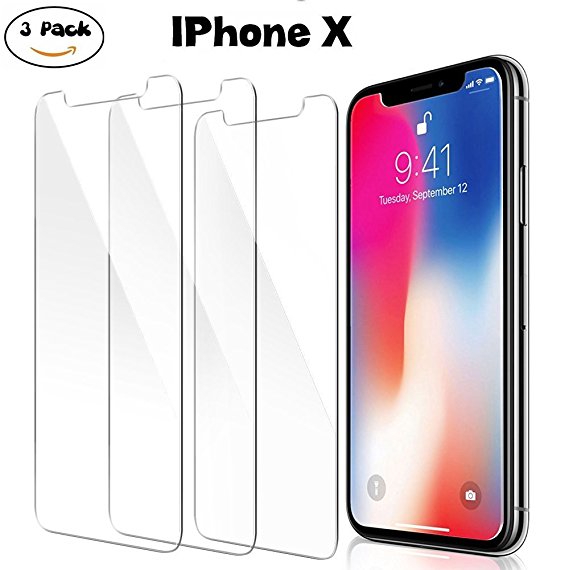 iPhone X Screen Protector (3-Pack), TEIROO Tempered Ballistic Glass Screen Protector for iPhone X/iPhone 10 2017 [Case Friendly] [Easy Install] [3D Touch] [Ultra Clear] [Shatter Proof]